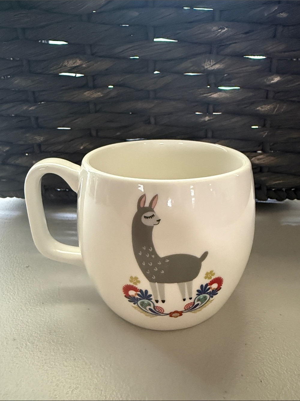 Opalhouse White Porcelain Mug with Gray Llama and Floral Motif - No Drama Llama